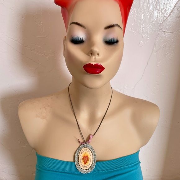 Handmade Artisan Vintage Crochet SACRED HEART Scapular NECKLACE - Picture 9 of 14